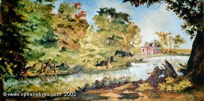 Paysage et fantaisie, Huile,  fait sur commande pour une collection priv&eacute;e, Bruxelles 2002