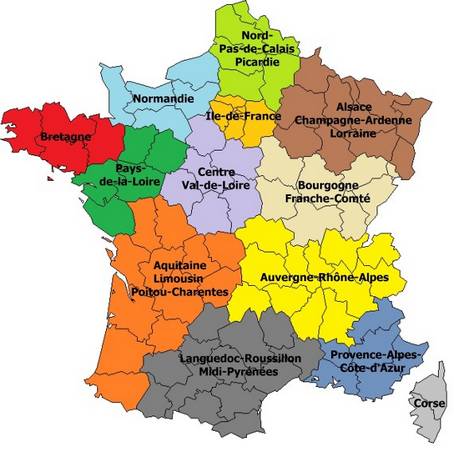 Nouvelles régions en France au 1/1/2016